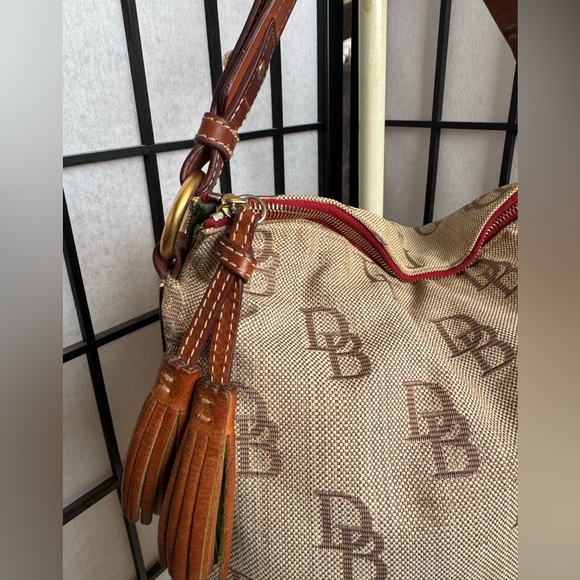 Dooney & Bourke Tan and Brown Monogram Tassel Shoulder Bag - Picture 3 of 10